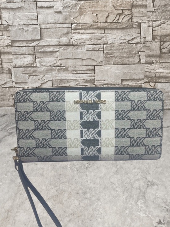 Michael Kors Handbags - Michael Kors Continental Zip Wallet/
Wristlet Jacquard Logo Black/Gray/White